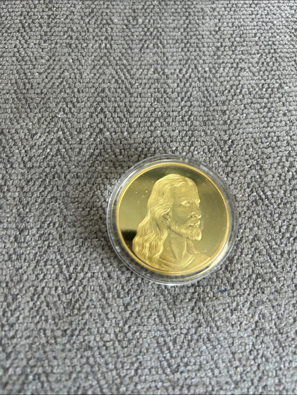 Gold Colored Round Religious Medallion Coin